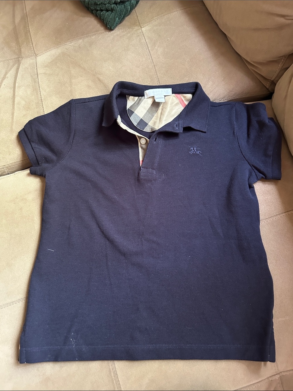Burberry Navy Polo with Signature Check Trim